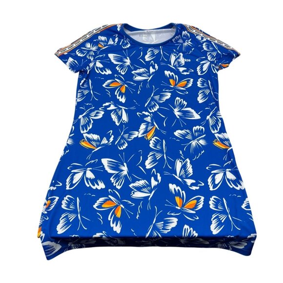 Farm Rio X Adidas Womens Blue Butterfly Print Dress Short Sleeve XL - Picture 1 of 6